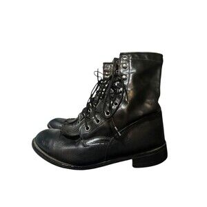 VTG Texas All American Made Lace Up Black Faux Kiltie Boots Women's Size 6.5M